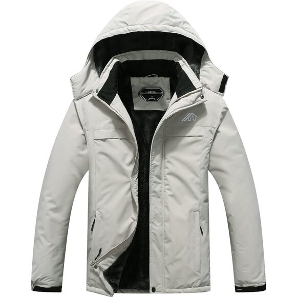 Men's Waterproof Ski Jacket Snowboarding Windbreaker Light Gray